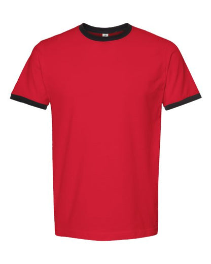 Tultex Unisex Fine Jersey Ringer T-Shirt - Red/ Black Front