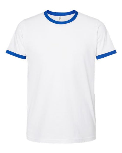 Tultex Unisex Fine Jersey Ringer T-Shirt - White/ Royal Front