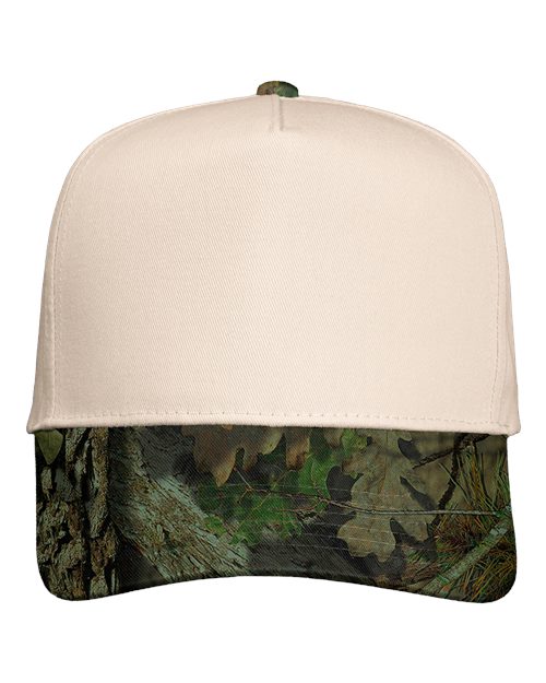 Valucap Five-Panel Twill Cap - Natural/ Mossy Oak Breakup Front
