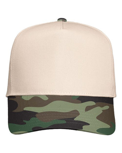 Valucap Five-Panel Twill Cap - Natural/ Camo Green Front