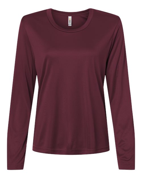 CORE365 Women's Capital Performance Long Sleeve T-Shirt - Burgundy Front