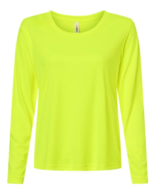 CORE365 Women's Capital Performance Long Sleeve T-Shirt - Safety Yellow Front