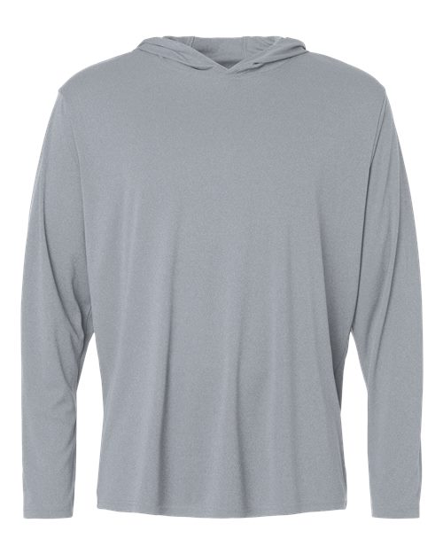 AllPro Men's Pro-Lock Performance Hooded Long Sleeve T-Shirt - Heather Steel Front