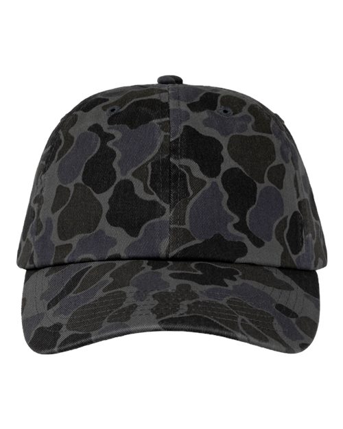 Valucap Bio-Washed Classic Dad Hat - Black Duck Camo Front