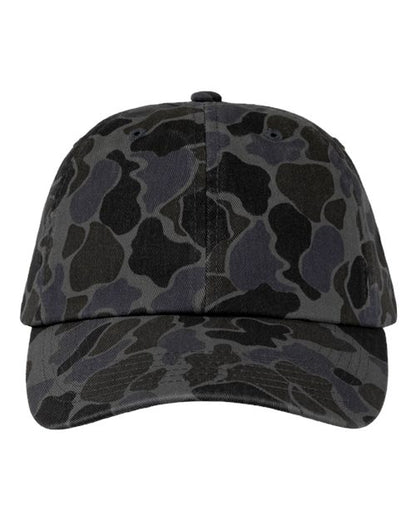 Valucap Bio-Washed Classic Dad Hat - Black Duck Camo Front