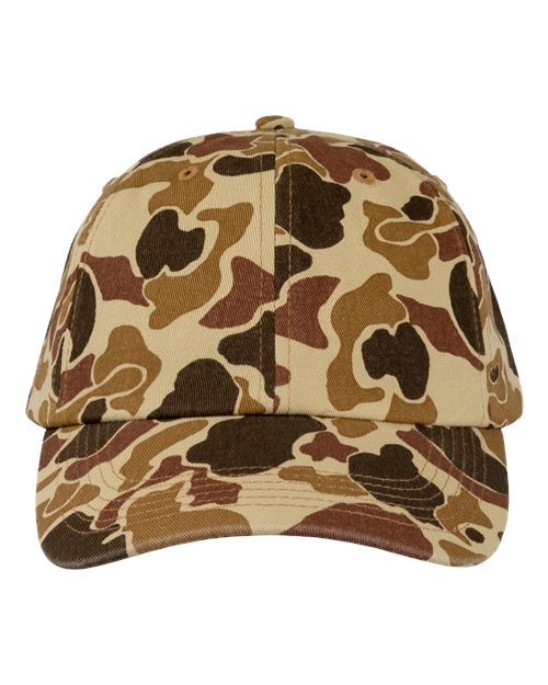 Valucap Bio-Washed Classic Dad Hat - Brown Duck Camo Front