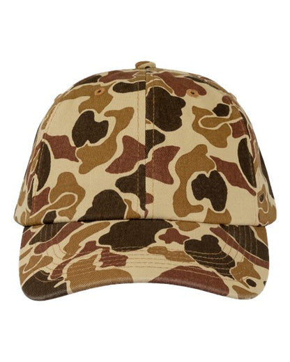 Valucap Bio-Washed Classic Dad Hat - Brown Duck Camo Front