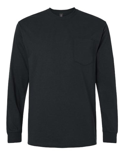 Unisex Ultra Cotton® Long Sleeve Pocket T-Shirt - Black Front
