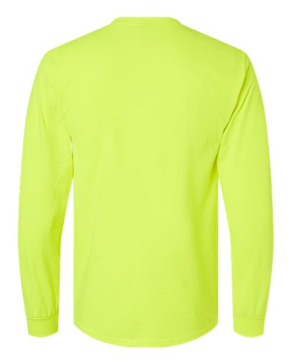 Unisex Ultra Cotton® Long Sleeve Pocket T-Shirt - Safety Green Back