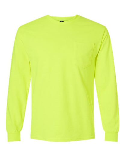 Unisex Ultra Cotton® Long Sleeve Pocket T-Shirt - Safety Green Front