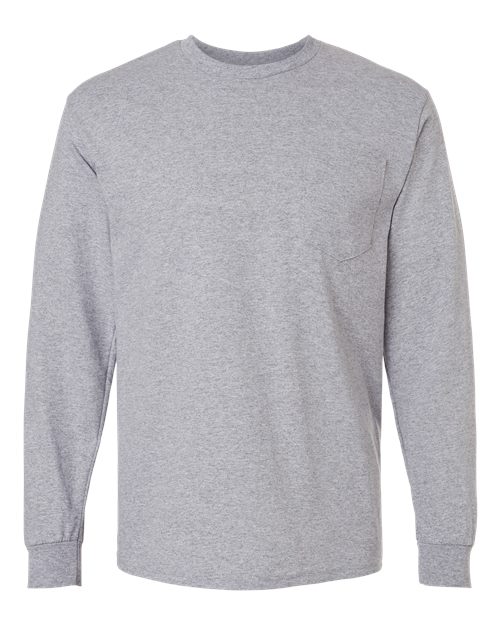Unisex Ultra Cotton® Long Sleeve Pocket T-Shirt - Sport Grey Front