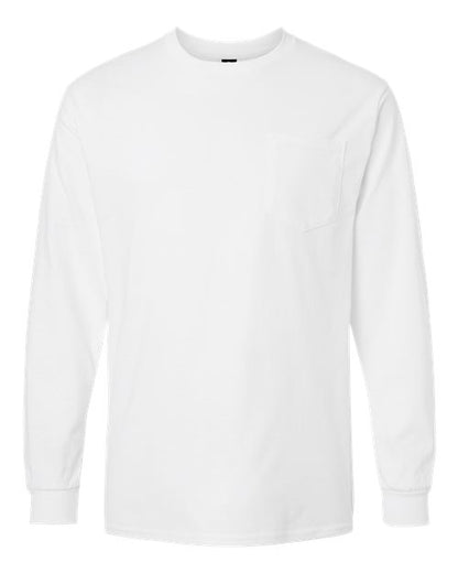 Gildan Unisex Ultra Cotton® Long Sleeve Pocket T-Shirt - White Front