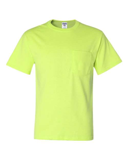 JERZEES Unisex Dri-Power® 50/50 Pocket T-Shirt - Safety Green Front