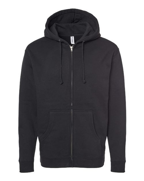 Independent Trading Co. Unisex Heavyweight Full-Zip Hooded Sweatshirt - Black Front