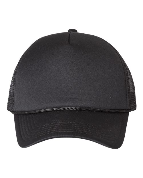 Valucap Foam Mesh-Back Trucker Cap - Black/ Black Front