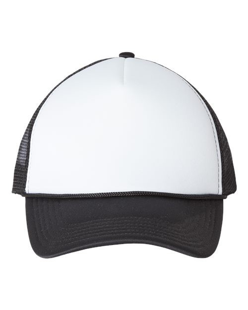 Valucap Foam Mesh-Back Trucker Cap - White/ Black Front
