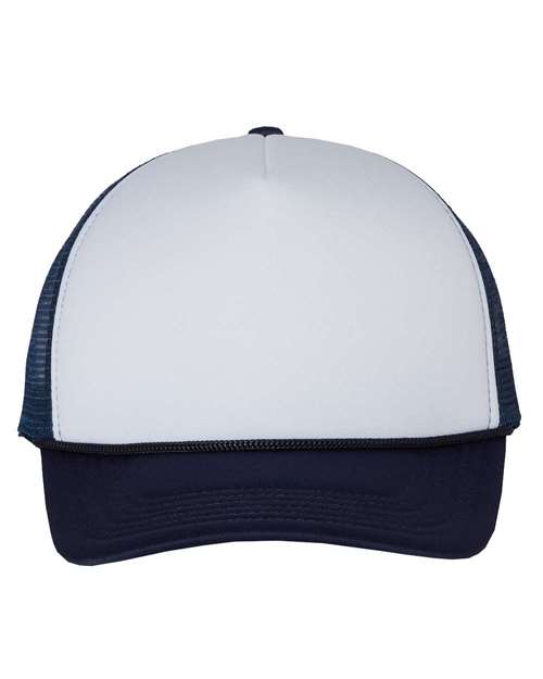 Valucap Foam Mesh-Back Trucker Cap - White/ Navy Front