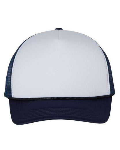 Valucap Foam Mesh-Back Trucker Cap - White/ Navy Front