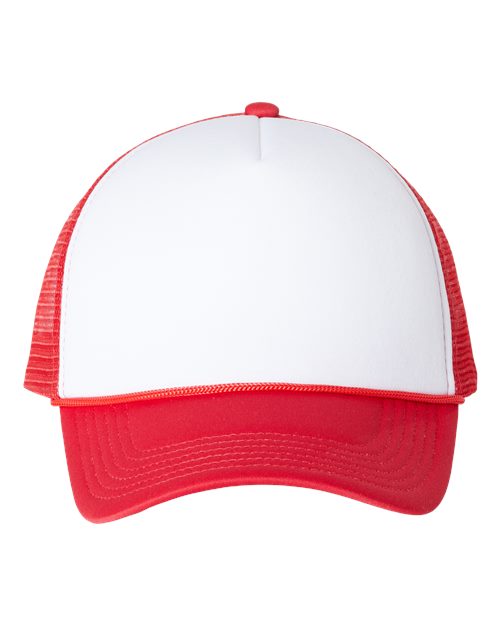 Valucap Foam Mesh-Back Trucker Cap - White/ Red Front