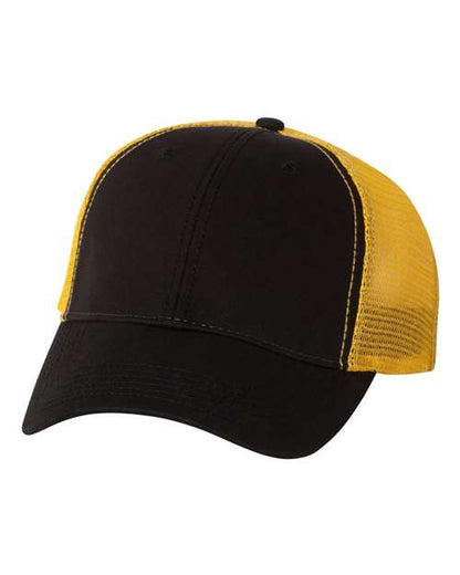 Valucap Bio-Washed Trucker Cap - Black/ Gold Front
