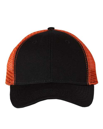 Valucap Bio-Washed Trucker Cap - Black/ Orange Front