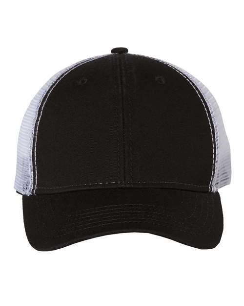 Valucap Bio-Washed Trucker Cap - Black/ White Front