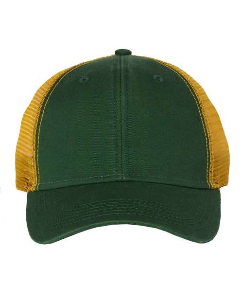 Valucap Bio-Washed Trucker Cap - Dark Green/ Gold Front