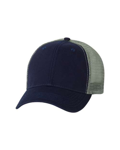Valucap Bio-Washed Trucker Cap - Navy/ Grey Front