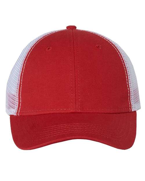 Valucap Bio-Washed Trucker Cap - Red/ White Front