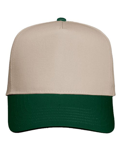 Valucap Five-Panel Twill Cap - Khaki/ Forest Green Front