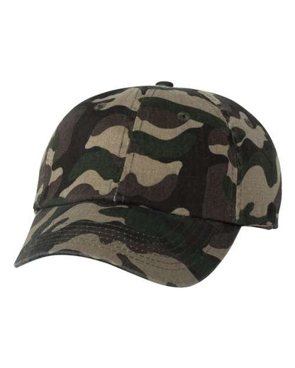 Valucap Bio-Washed Classic Dad Hat - Green Camo Front