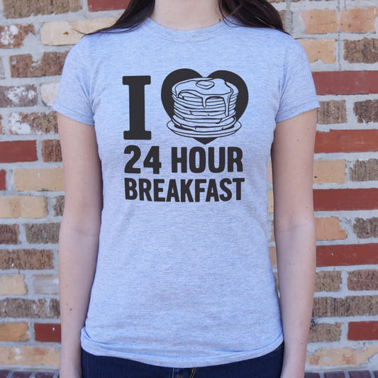 I Love 24 Hour Breakfast Pancakes graphic Women's T-Shirt in Gray Granite