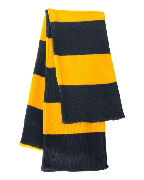 Sportsman Rugby-Striped Knit Scarf - Navy/ Gold Front