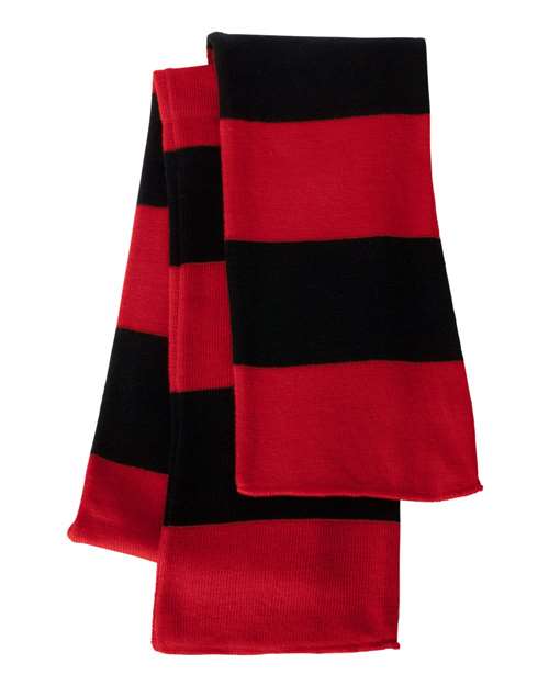 Sportsman Rugby-Striped Knit Scarf - Red/ Black Front