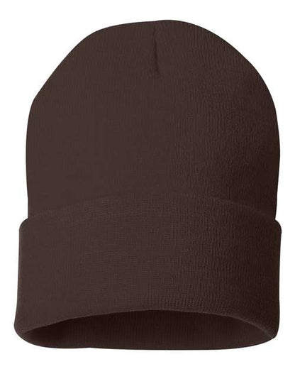Sportsman 12" Solid Cuffed Beanie - Brown Front