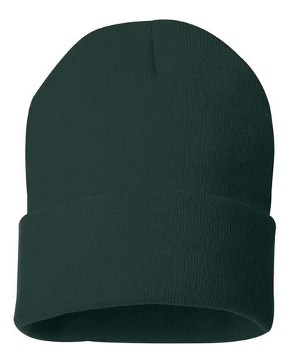 Sportsman 12" Solid Cuffed Beanie - Forest Green Front