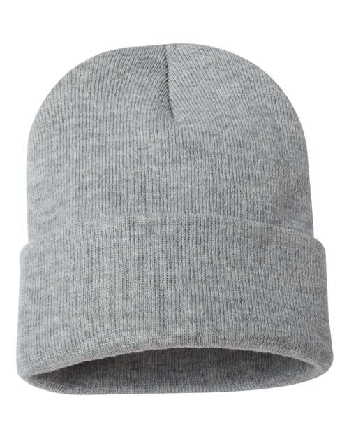 Sportsman 12" Solid Cuffed Beanie - Heather Grey Front