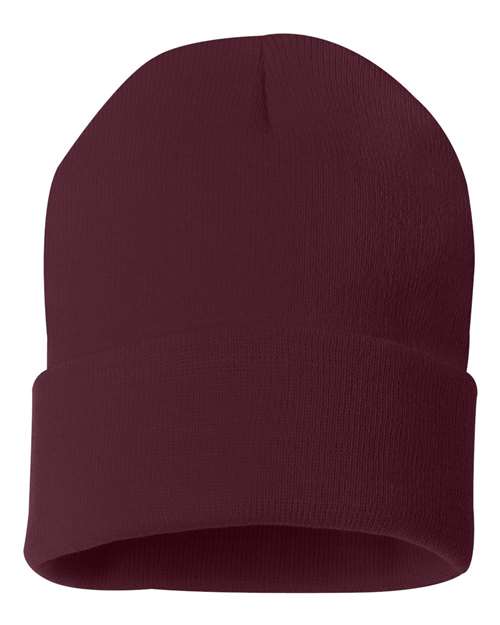 Sportsman 12" Solid Cuffed Beanie - Maroon Front