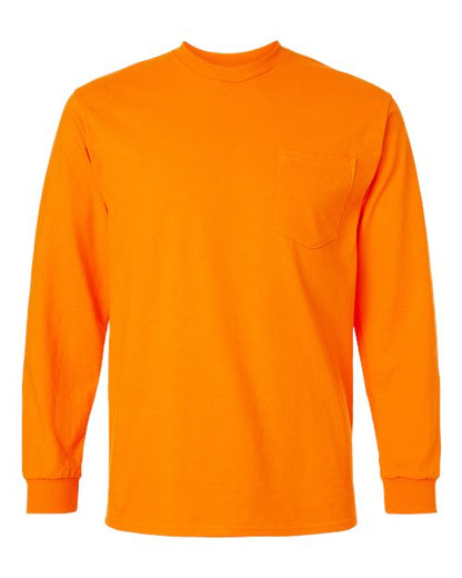 Unisex Ultra Cotton® Long Sleeve Pocket T-Shirt - Safety Orange Front
