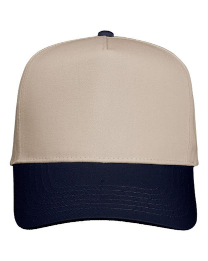 Valucap Five-Panel Twill Cap - Khaki/ Navy Front