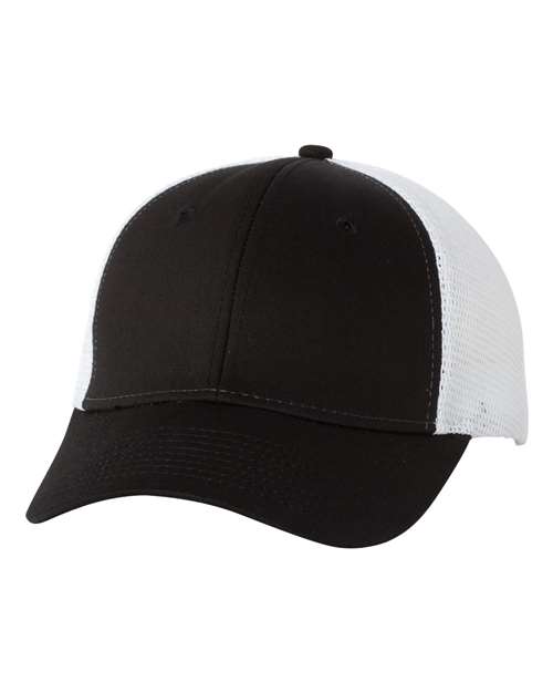 Valucap Mesh-Back Twill Trucker Cap - Black/ White Front
