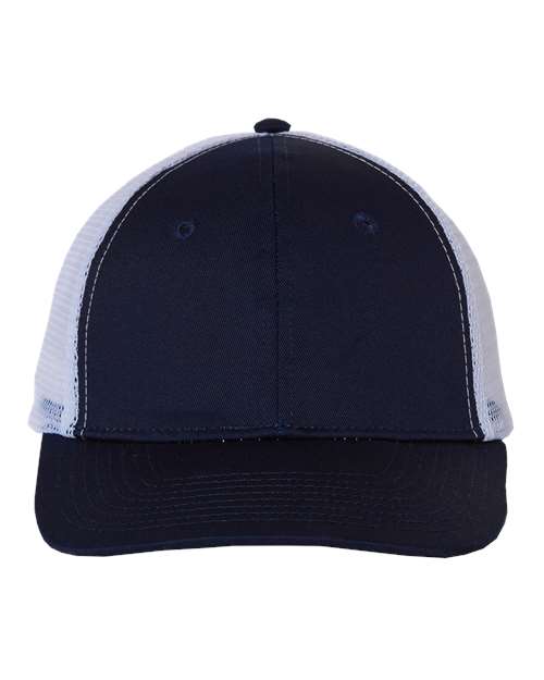 Valucap Mesh-Back Twill Trucker Cap - Navy/ White Front