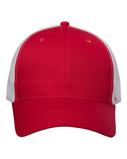 Valucap Mesh-Back Twill Trucker Cap - Red/ White Front