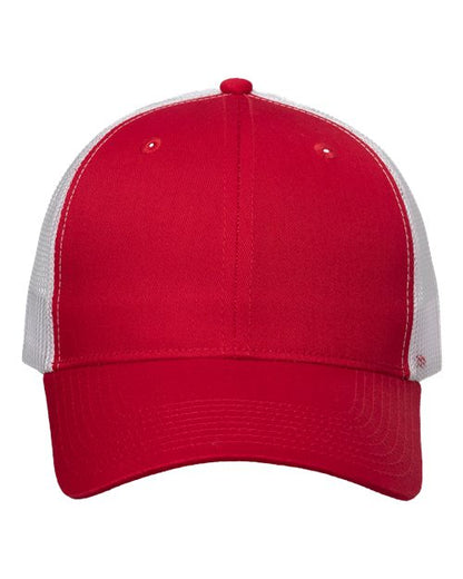 Valucap Mesh-Back Twill Trucker Cap - Red/ White Front