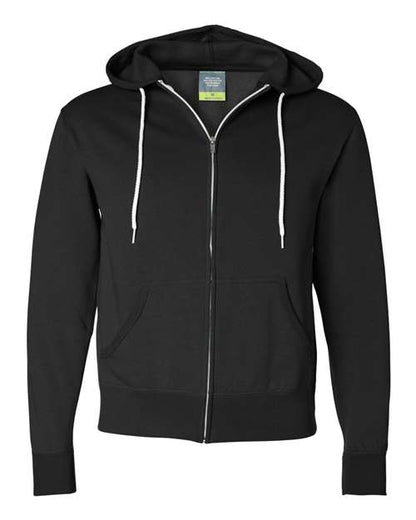 Independent Trading Co. Unisex Lightweight Full-Zip Hooded Sweatshirt - Black Front