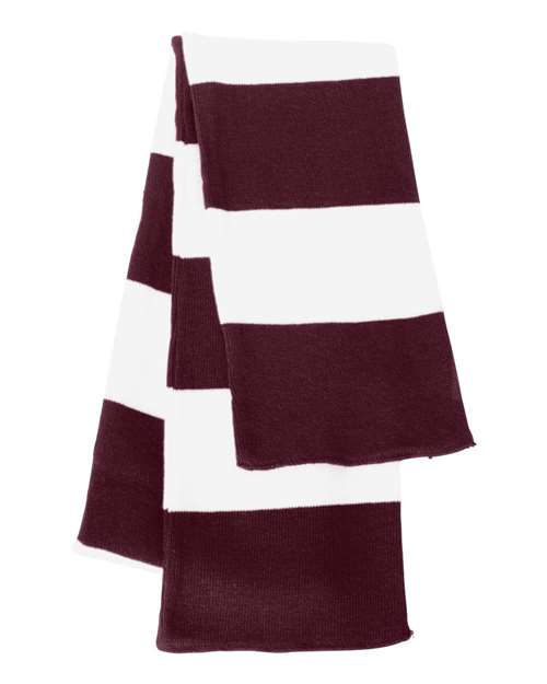 Sportsman Rugby-Striped Knit Scarf - Maroon/ White Front