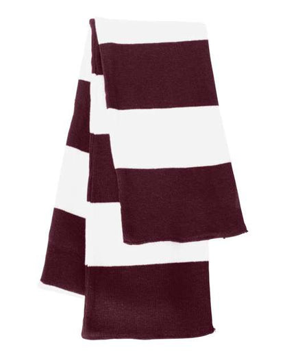 Sportsman Rugby-Striped Knit Scarf - Maroon/ White Front
