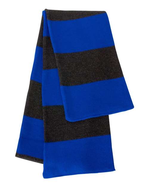 Sportsman Rugby-Striped Knit Scarf - Royal/ Charcoal Front