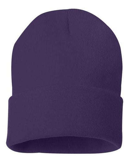Sportsman 12" Solid Cuffed Beanie - Purple Front
