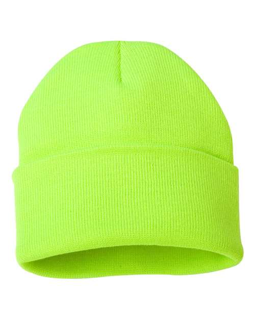 Sportsman 12" Solid Cuffed Beanie - Safety Yellow Front